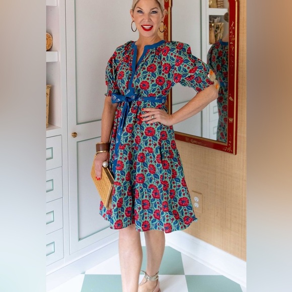 Printfresh Dresses & Skirts - Printfresh x Paper Pencil Co Blue Red White Floral Printed Dress